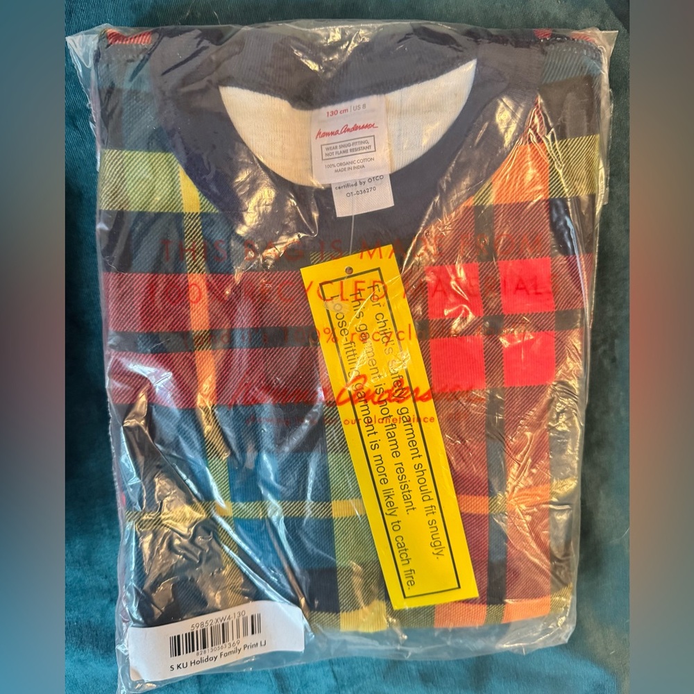 Hannah Andersson Rainbow Plaid Long John PJs (size 8 - 130 cm)